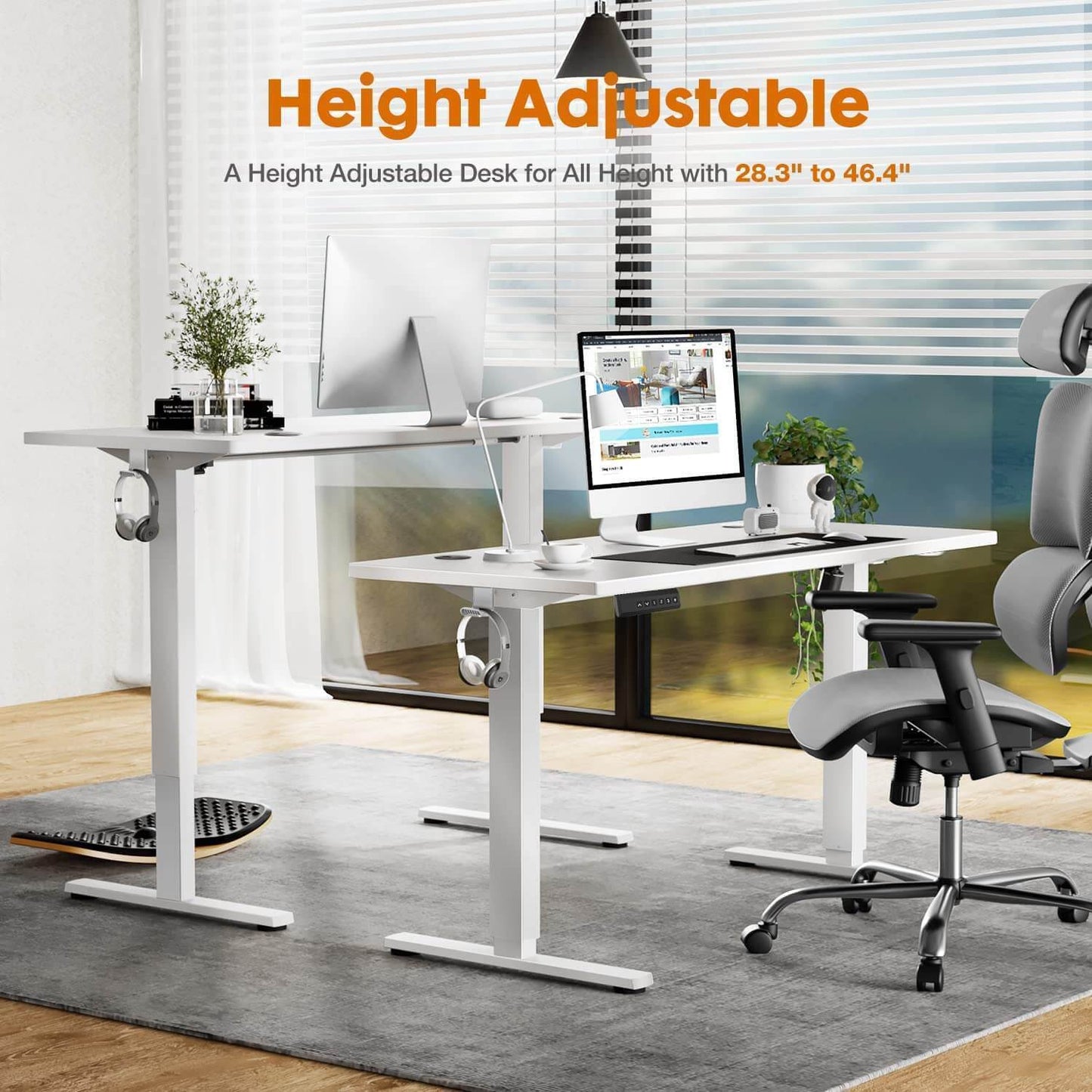 Electric White Standing Desk with Smooth Lifting System, 40'' x 24