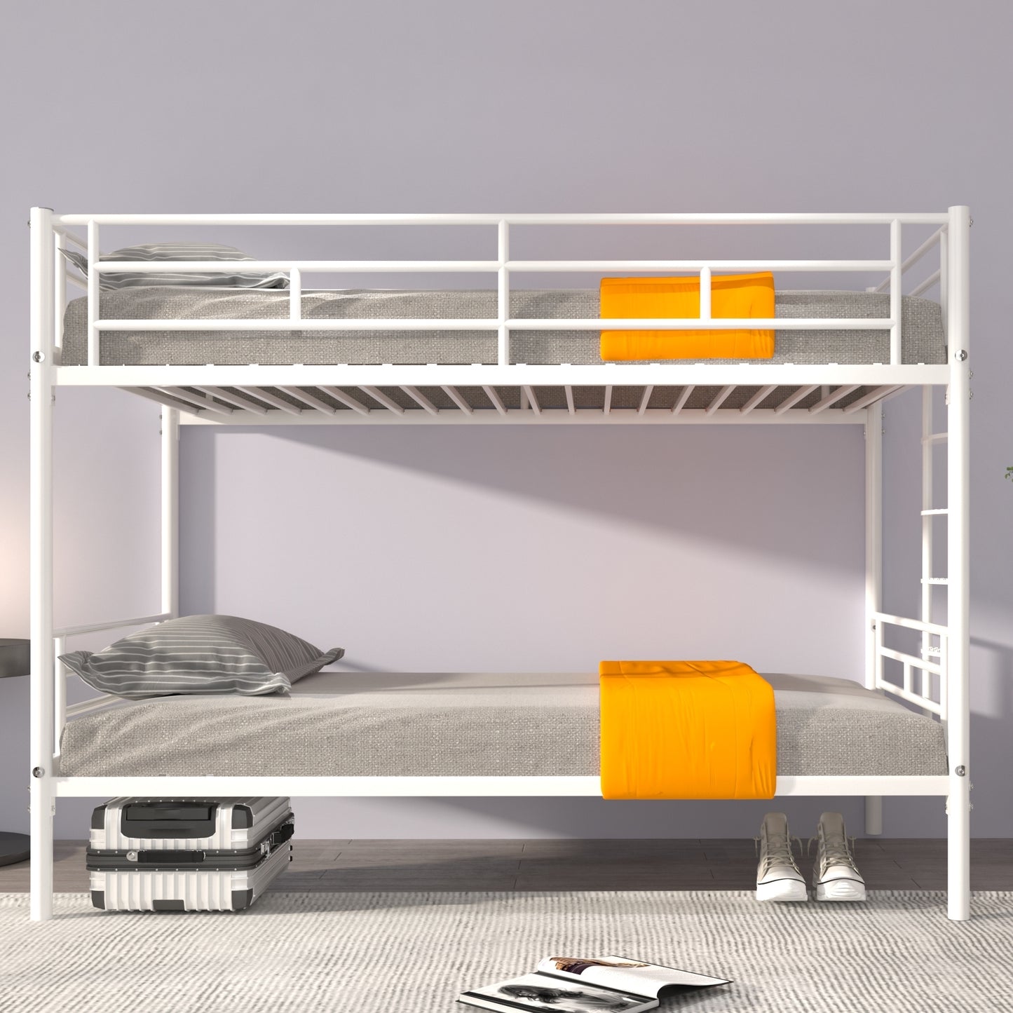 White Metal Twin Bunk Bed with Easy Assembly & Secure Guardrails