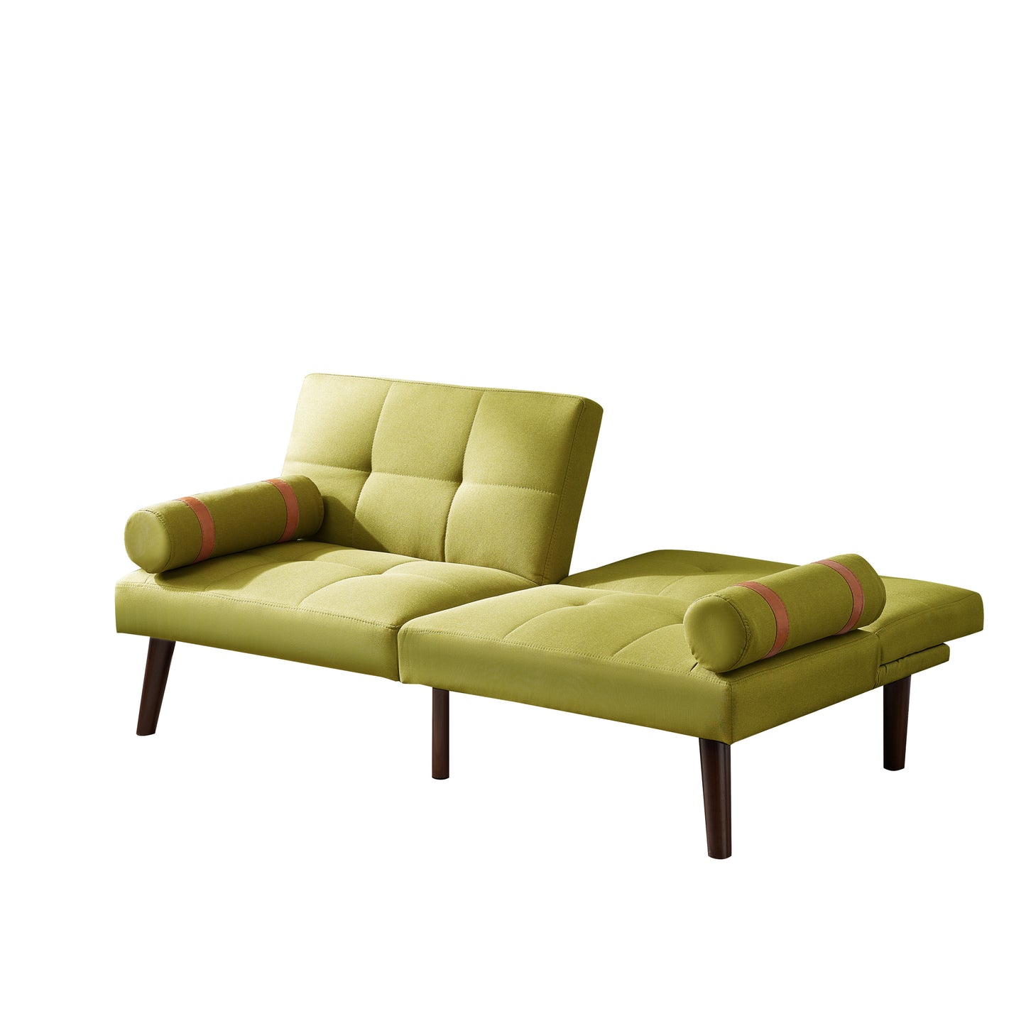 Convertible Sofa Bed Futon with Solid Wood Legs Linen Fabric Musterd Green