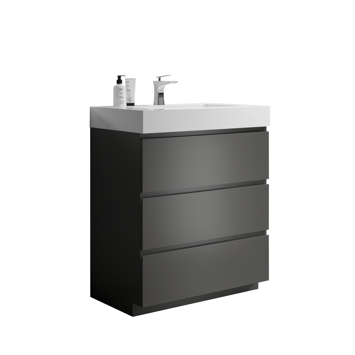 Alice-30F-102,Floor cabinet WITHOUT basin,Gray color,With three drawers