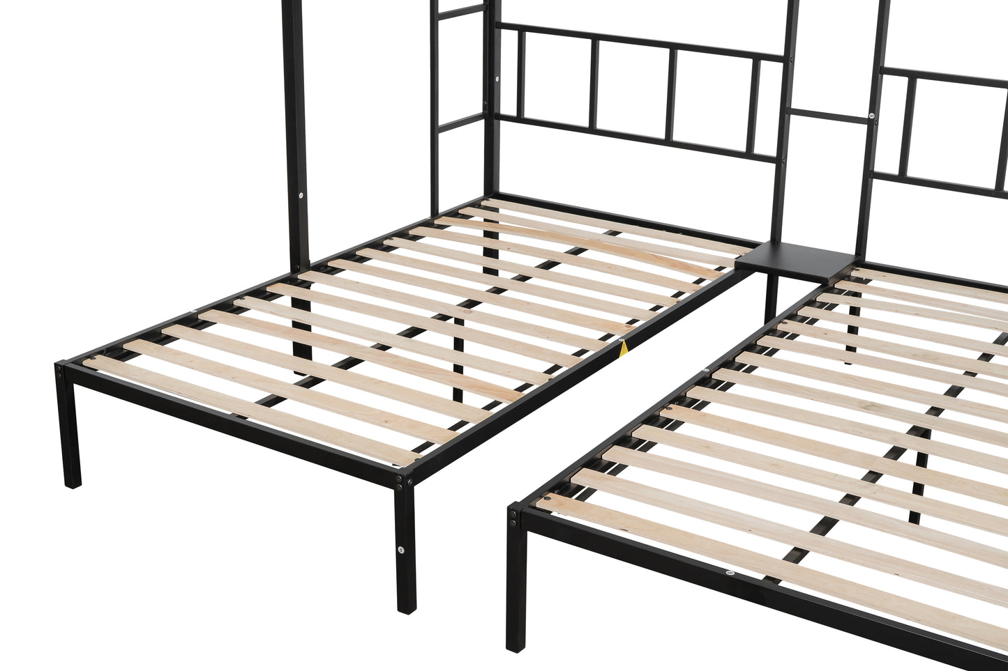 Metal Triple Twin Bunk Bed with Silent Wood Slats and Textilene Guardrails