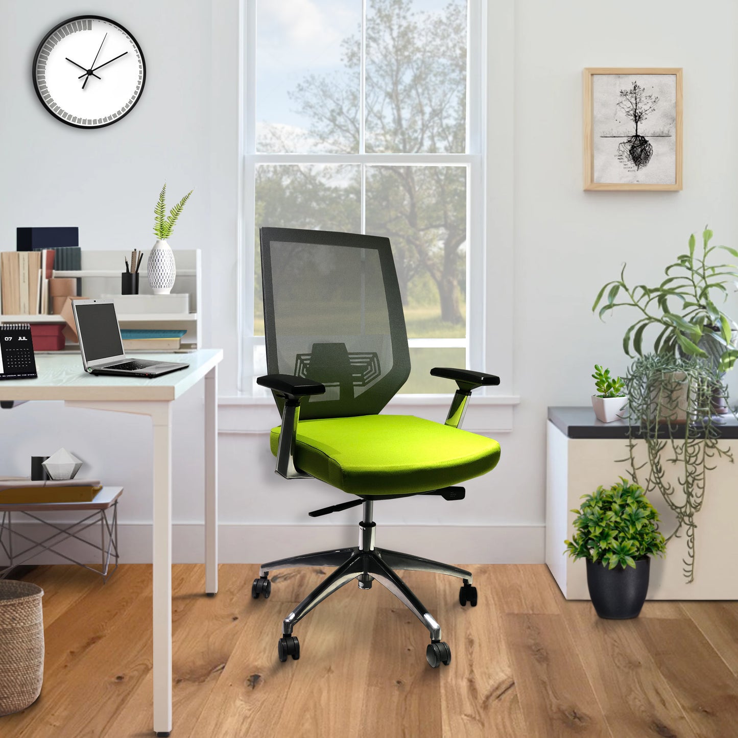 Adjustable Mesh Back Ergonomic Office Swivel Chair with Padded Seat and Casters, Green and Gray