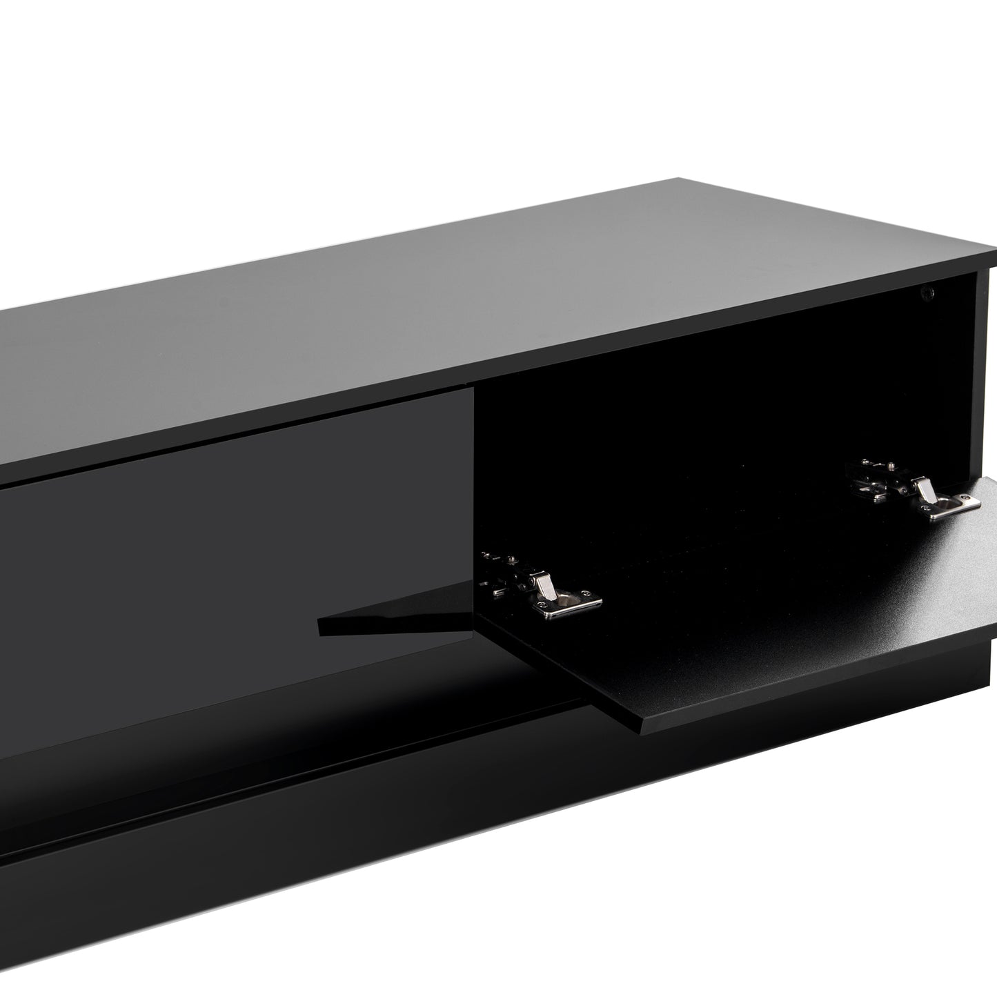 Sleek Black TV Stand with Multi-Colored RGB LED Lighting and Spacious Storage