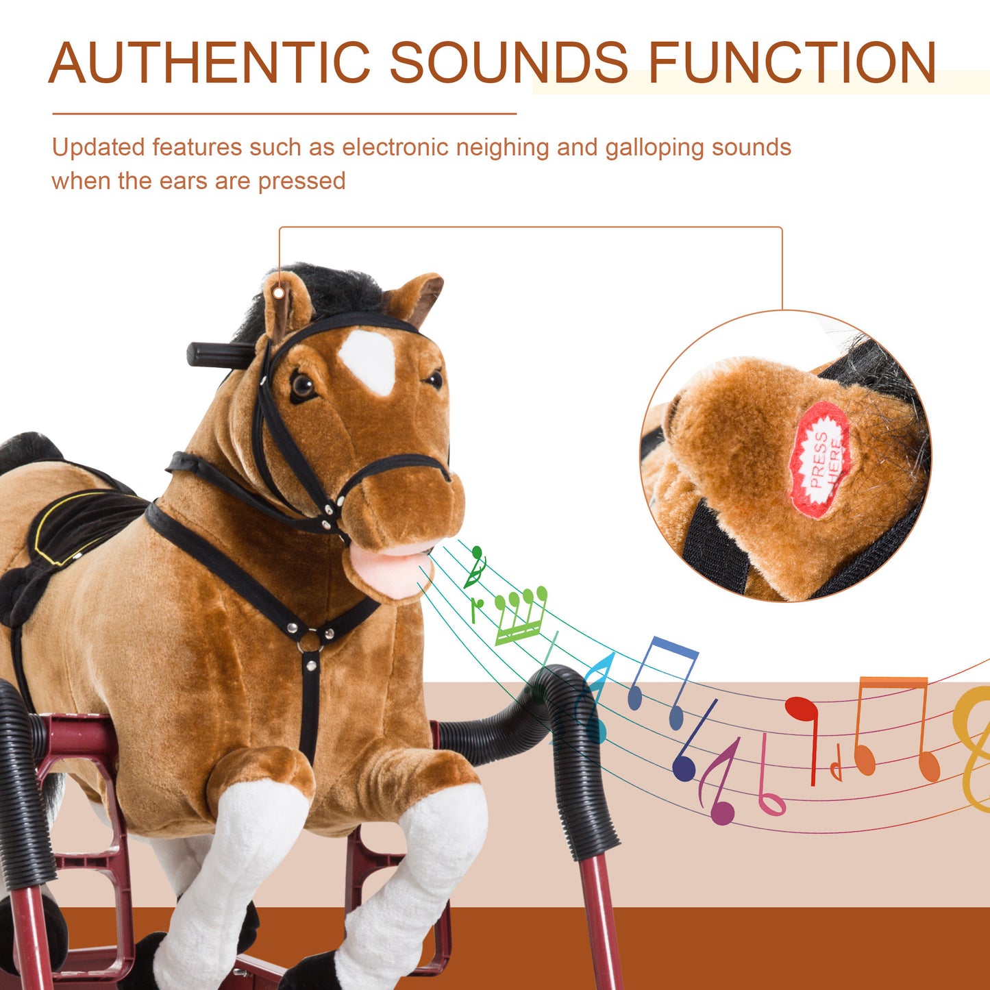 Durable Plush Toddlers Spring Rocking Horse, Bouncing Rocker Toy with Realistic Sounds