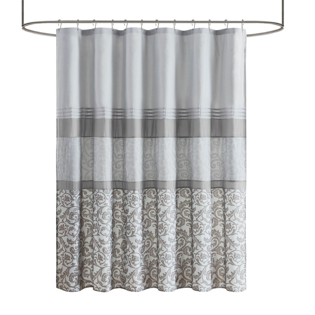 Elegant Grey Embroidered Bathroom Shower Curtain