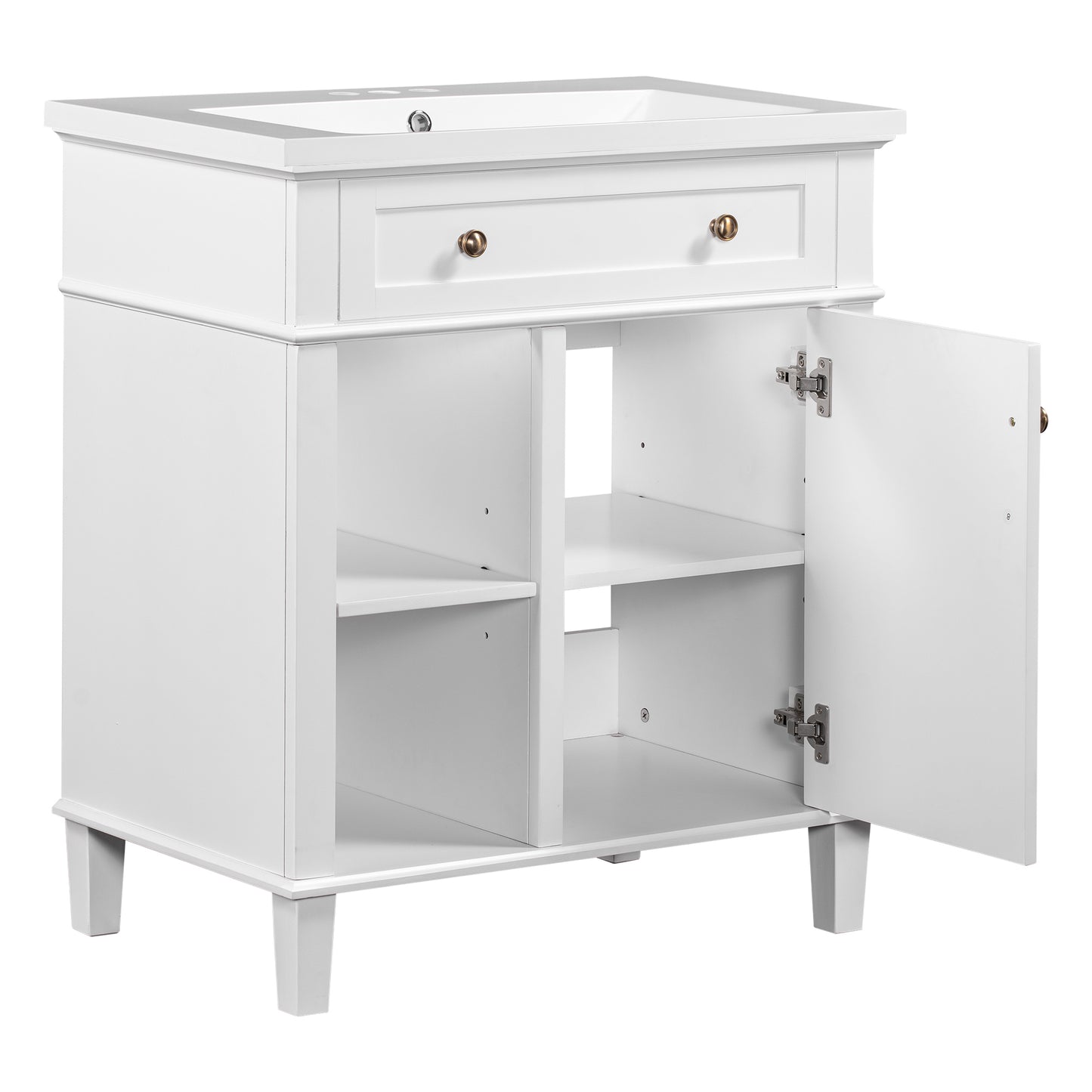 30" Bathroom Vanity with Ceramic Sink Set, One Cabinet and Adjustable Shelf, White