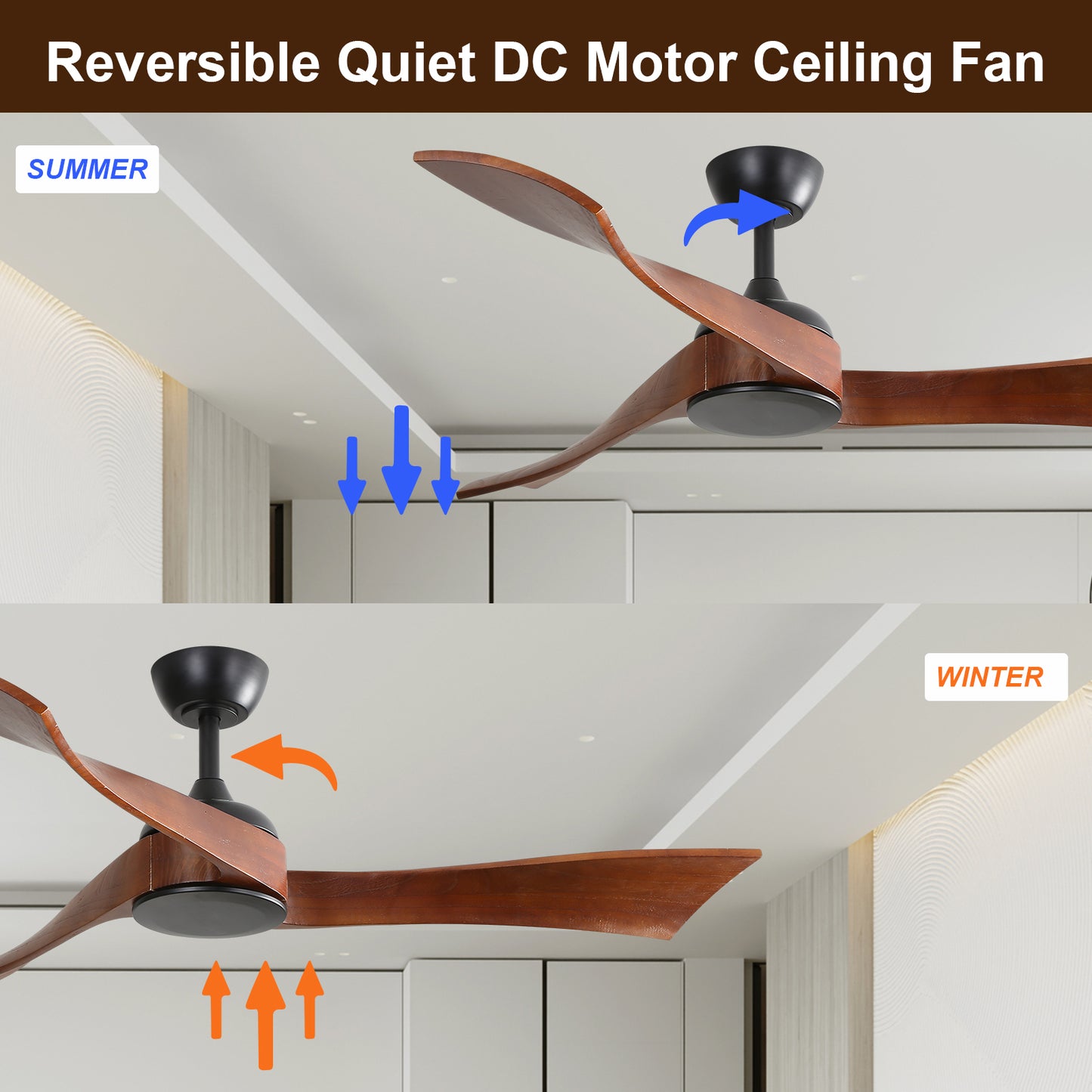 52 Inch Modern Solid Wood Ceiling Fan with Remote Control
