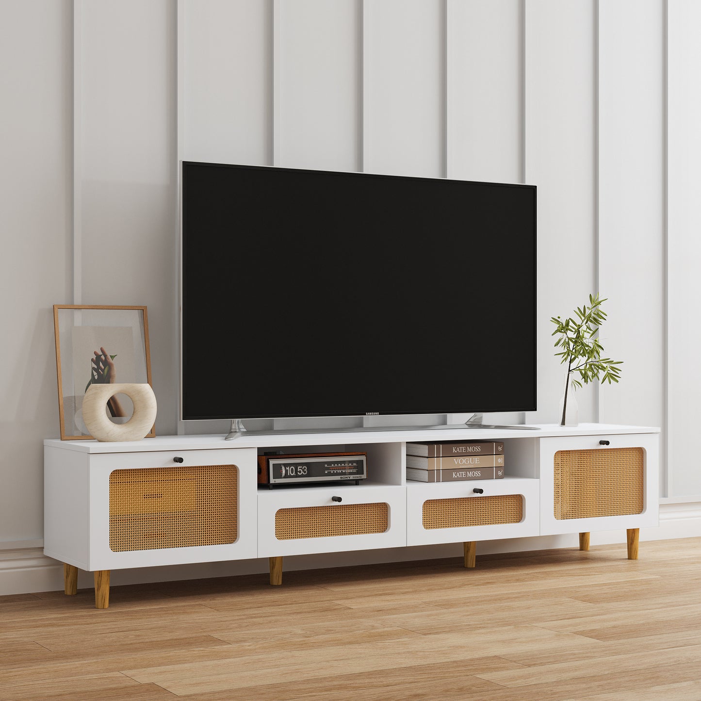 Rustic TV Console Stand with Wood Finish and Ample Storage Options