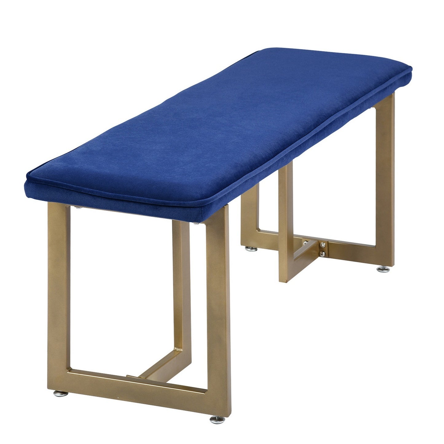 Set of 1 Upholstered Velvet Bench 44.5" W x 15" D x 18.5" H,Golden Powder Coating Legs  - BLUE