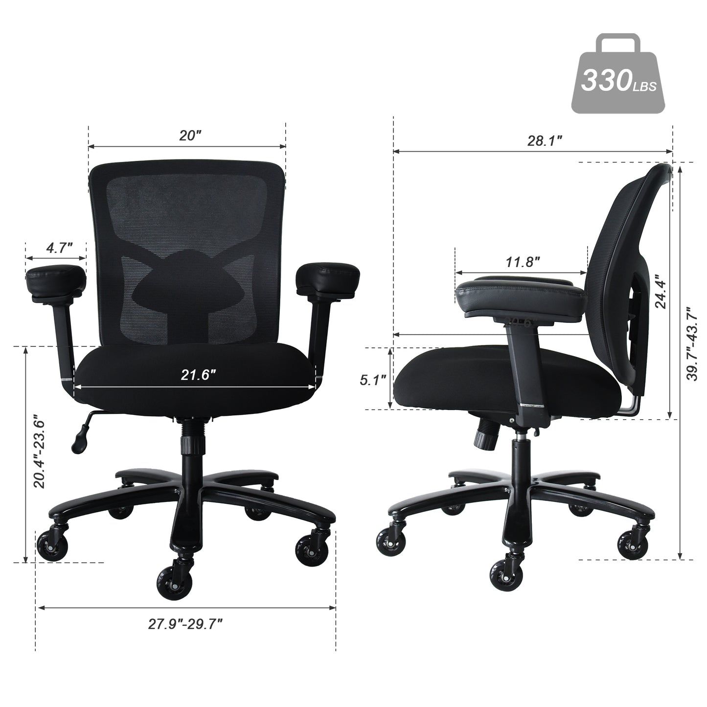 Big and Tall Office Chair 400lbs, Ergonomic Mesh Desk Computer Chair with Adjustable Lumbar Support Arms High Back Wide Seat Task Executive Rolling Swivel Chair for Women Men, Heavy People