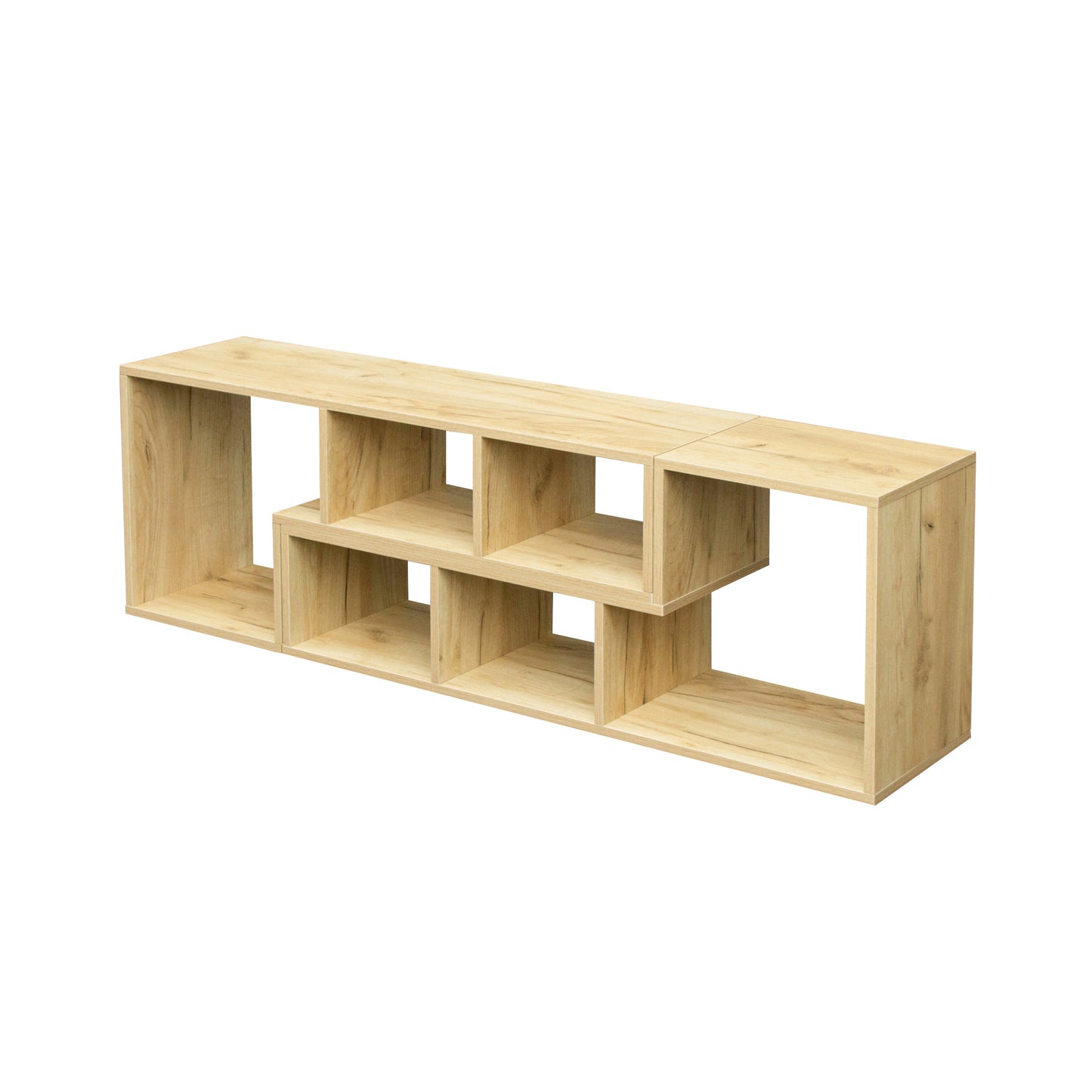 Oak Double L-Shaped TV Stand and Bookcase with Display Shelf