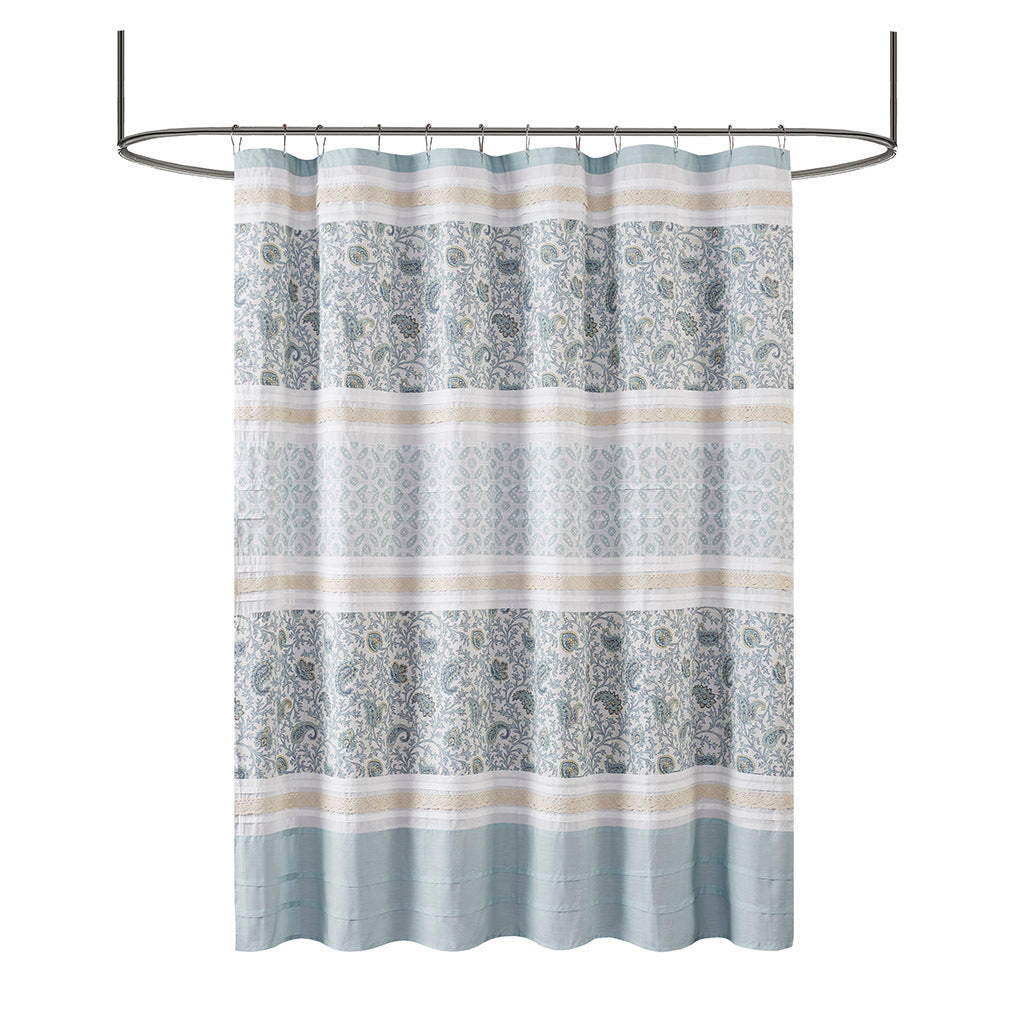 Aqua Paisley Cotton Shower Curtain: Madison Park Dawn Oasis Design