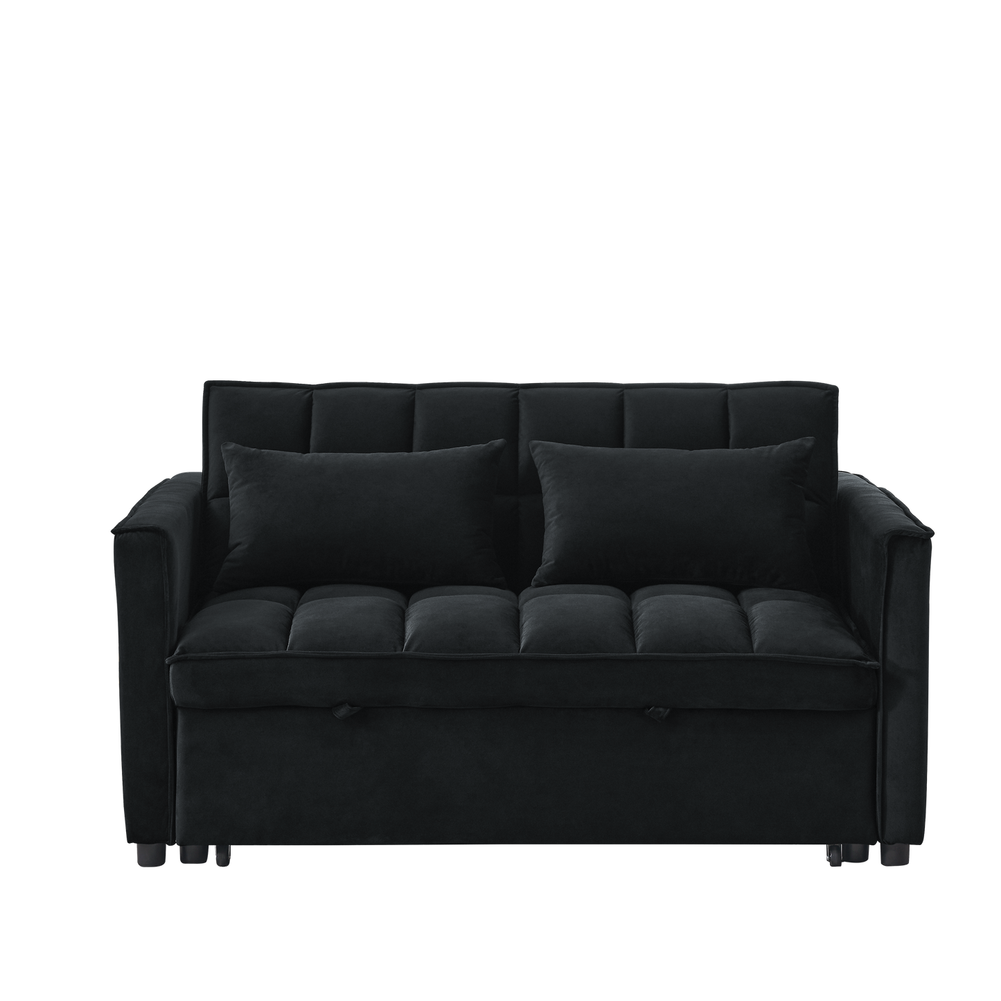 Sleeper Sofa, Convertible Sofa, Recliner, Bed, 3-in-1, 3-Position Adjustable Backrest, 2-Seater Sectional, Two Side Pockets, 2 Pillows for Living Room, Apartment, etc., Velvet Black 54" Wide.