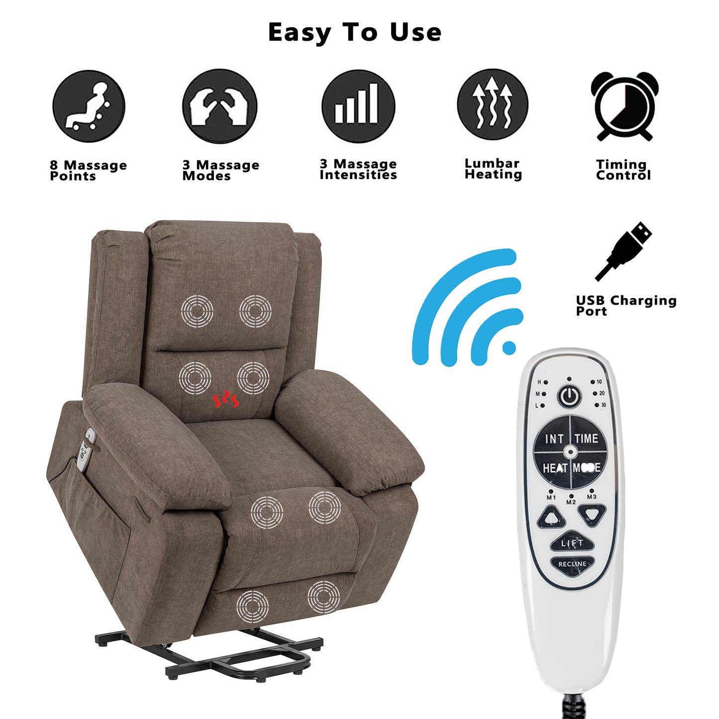 Electric Power Recliner Chair with Massage, Heat, and Remote Control