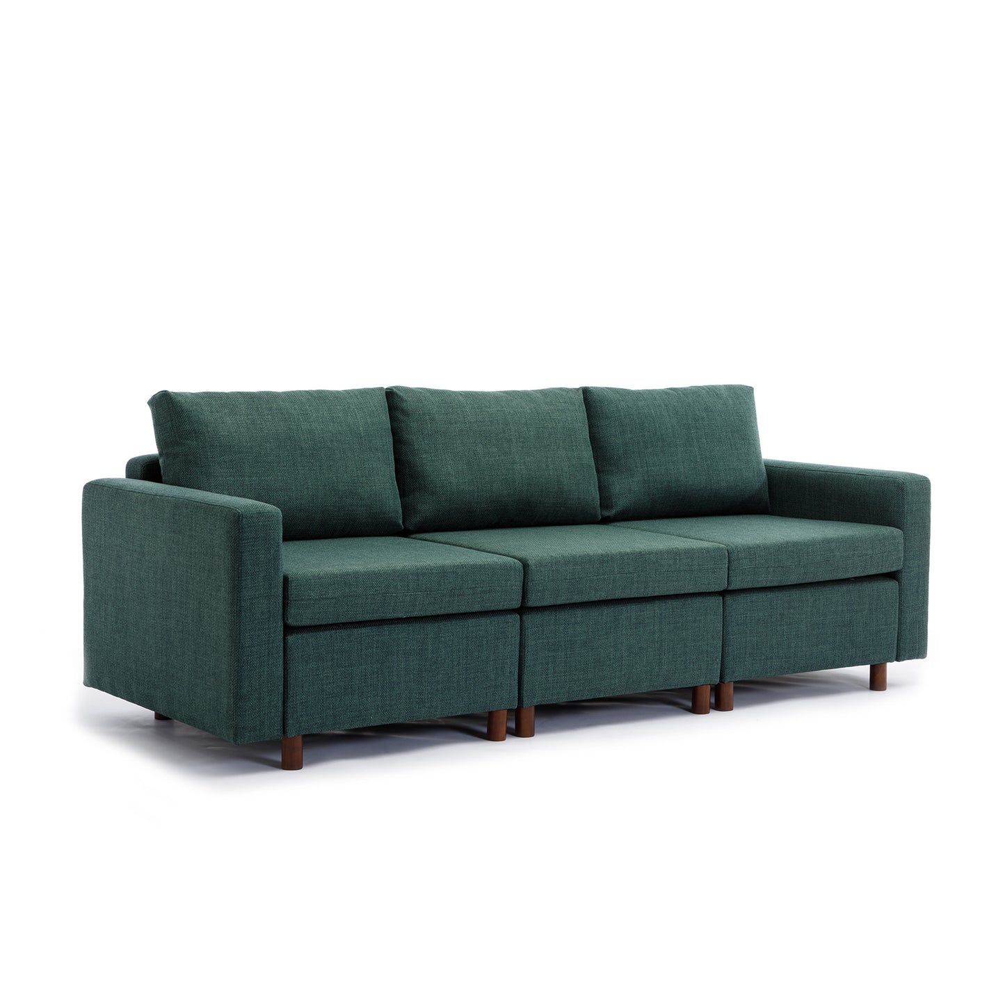 Modular Green Sectional Sofa Set with Ottoman and High-Quality Linen Fabric