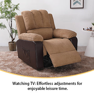 Corduroy + PU material thickened with side pockets armrests ergonomic power sofa chair with 8-point massage heating function