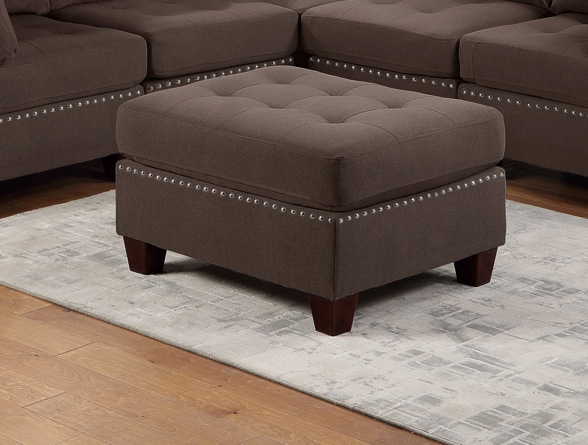 Luxurious Black Coffee Linen Modular Sectional 6-Piece Set with Tufted Nailhead Details