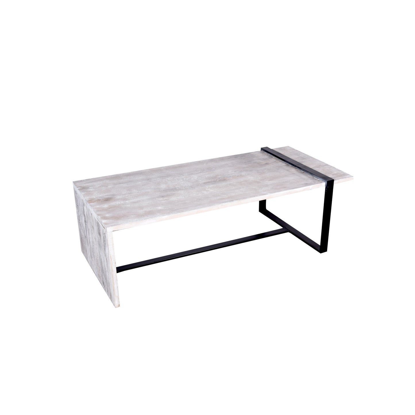 Farmhouse Coffee Table with Wooden Top and Geometric Metal Frame, Gray/Black Dual Tone