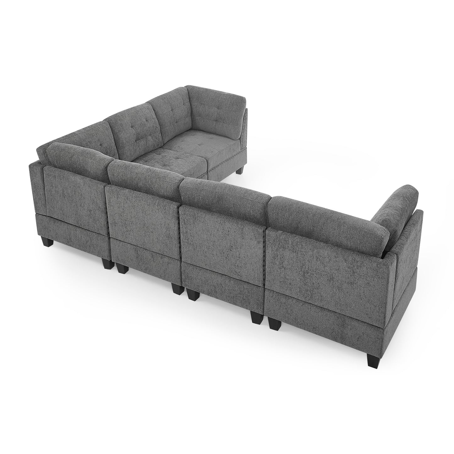 Modular Sectional Sofa Set with Storage Ottoman in Grey Chenille