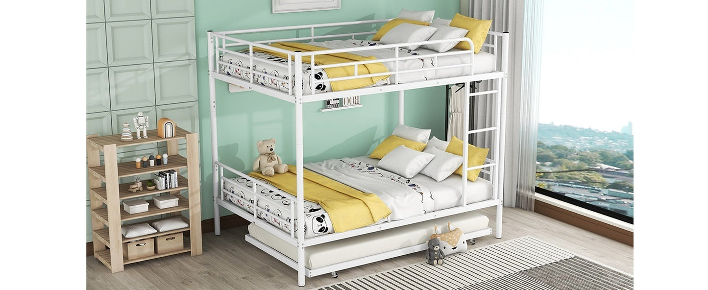 Contemporary White Full Metal Bunk Bed with Trundle