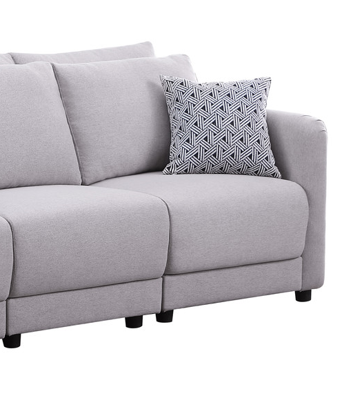 Penelope Light Gray Linen Fabric 4-Seater Sofa with 2 Ottoman and Pillows