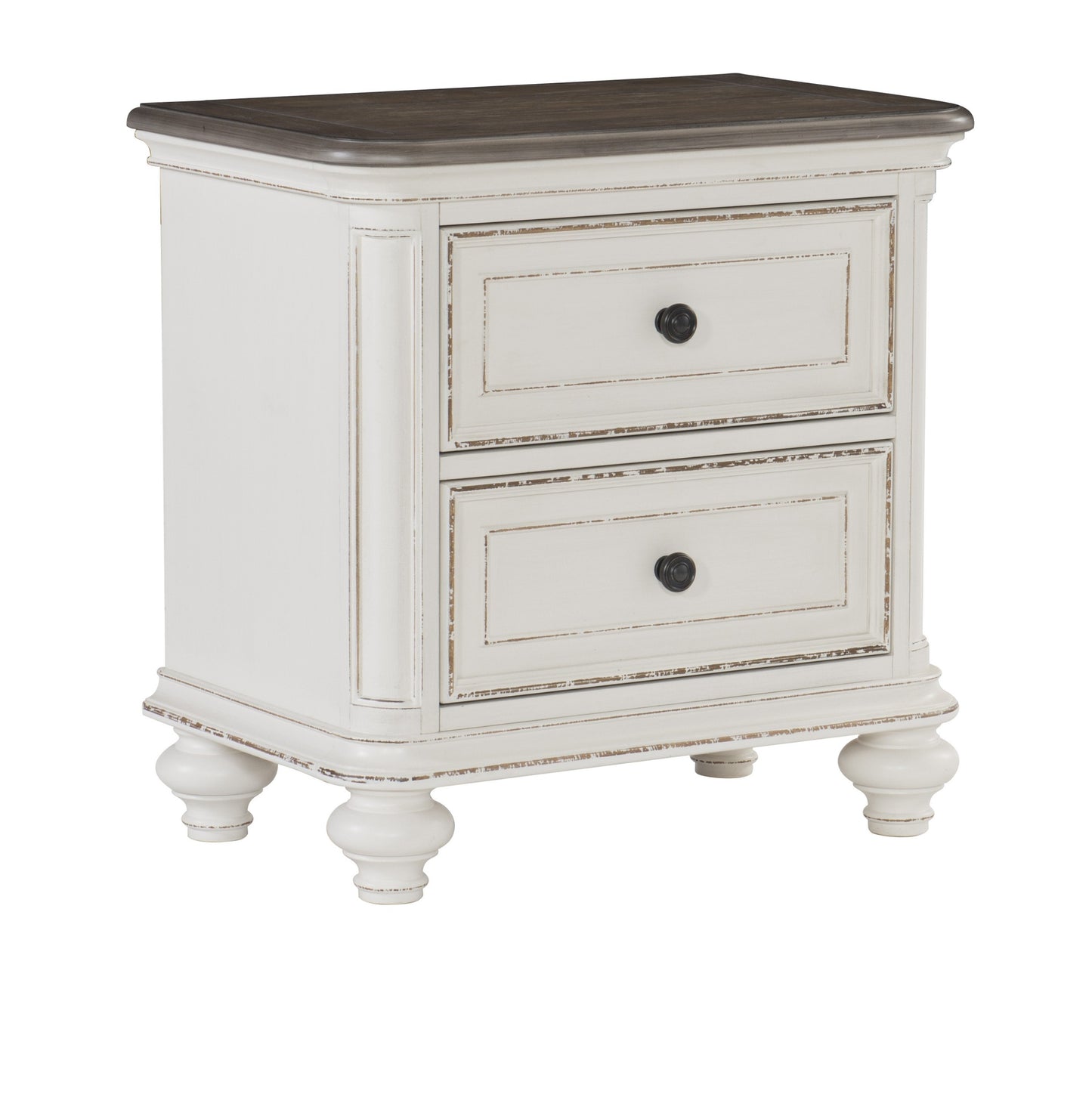 Antique White and Brown-Gray Finish1pc Nightstand of Drawers Black Knobs Traditional Design Bedroom Furniture