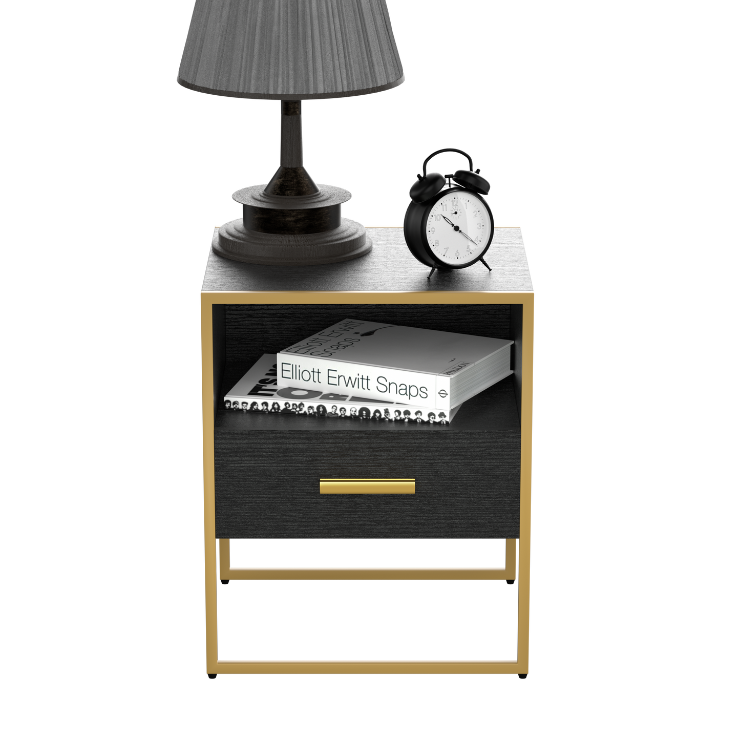 Update Modern Nightstand with 1Drawers, Suitable for Bedroom/Living Room/Side Table (Gold and Black )