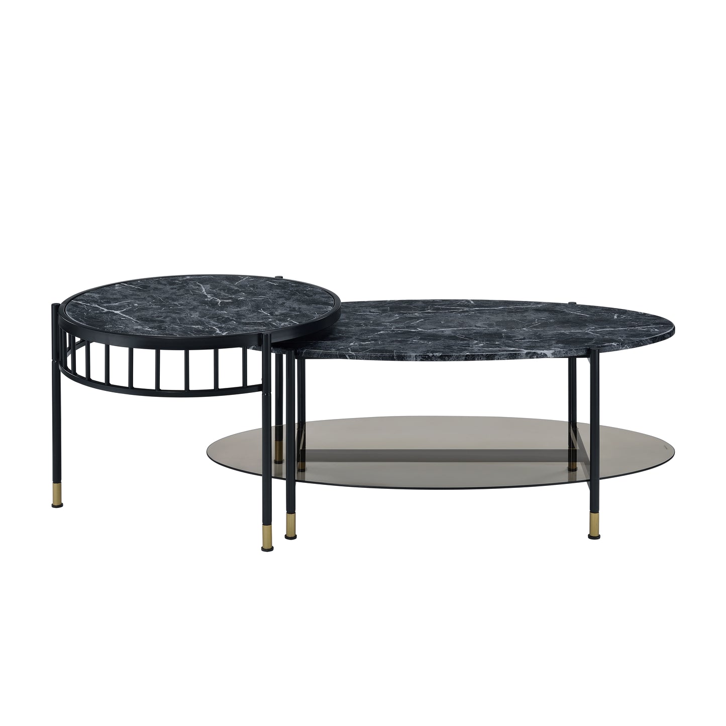 Silas Faux Marble Top Nesting Coffee Table with Black Finish