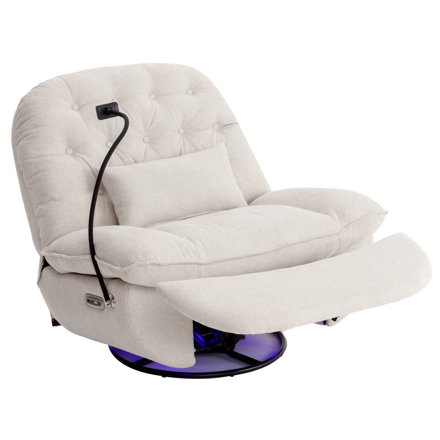 Smart Beige Power Recliner with Swivel, Voice Control, Bluetooth, USB Ports, Atmosphere Lamp, and Mobile Phone Holder