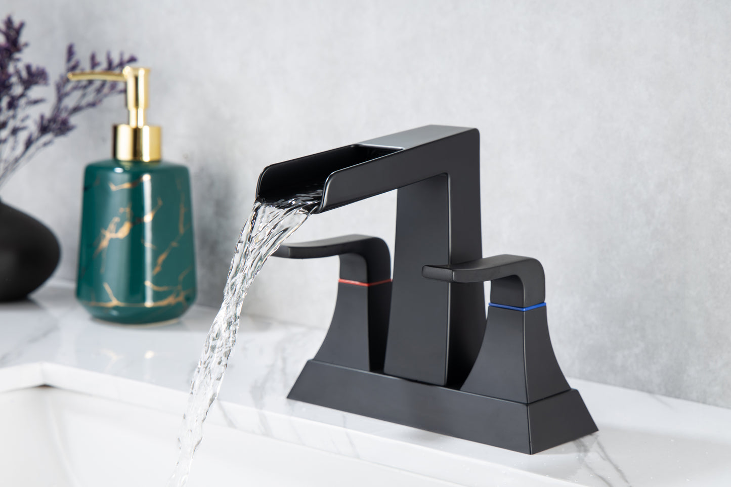 Black Matte 2-Handle Lavatory Faucet with Waterfall Flow and Layer Filtering