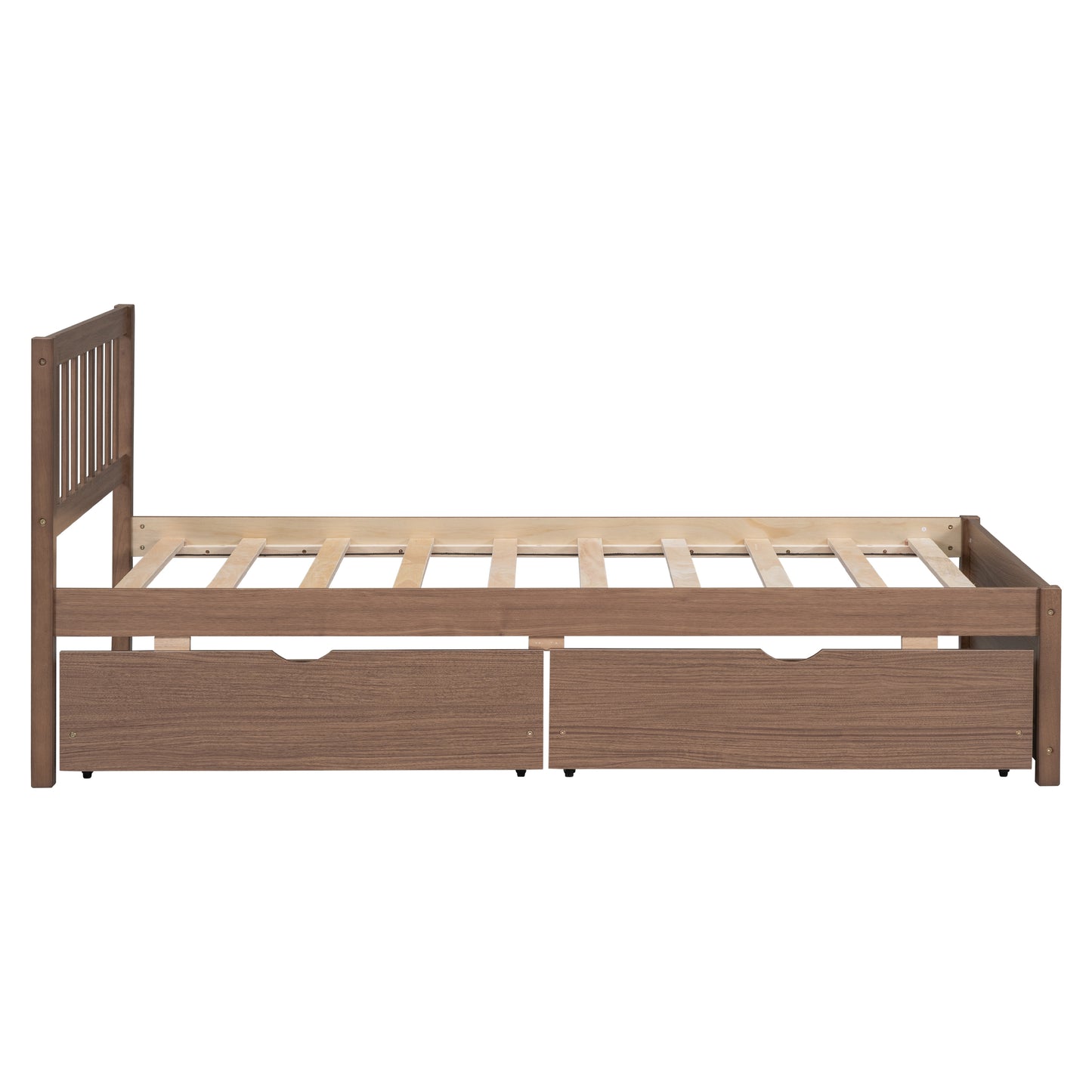 Modern Design Twin Size Platform Bed with 2 Drawers for Walnut Color