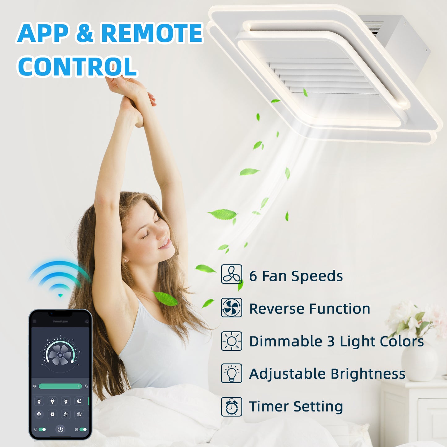 Bladeless Ceiling Fan with Dimmable LED Lights and Remote Control Features