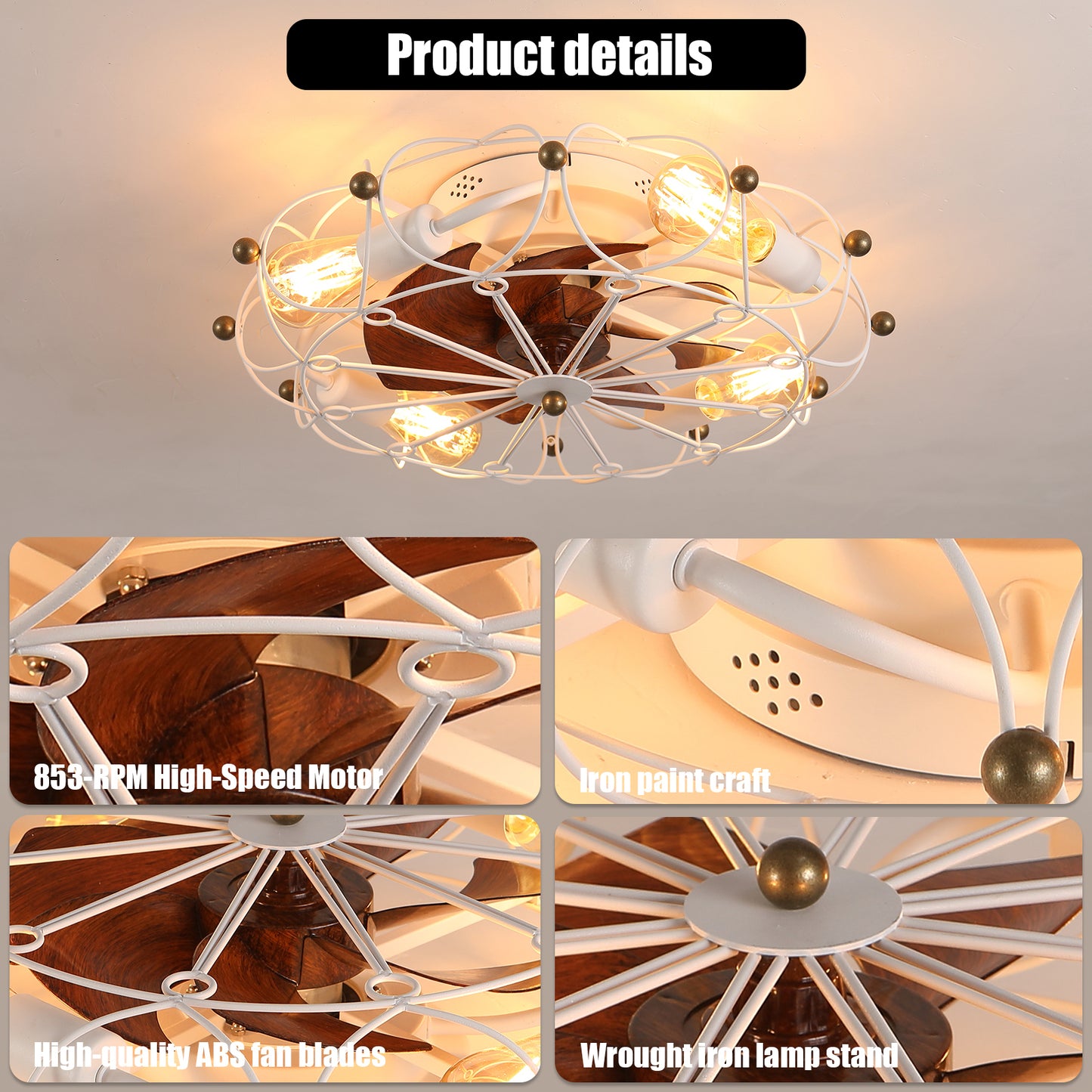 Modern Industrial Ceiling Fan with Caged Design and Remote Control