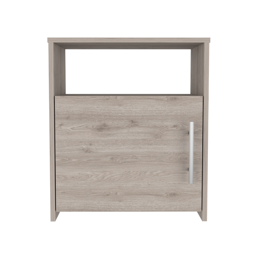 Nordico Nightstand, One Shelf, Single Door Cabinet, Metal Handle -Light Gray