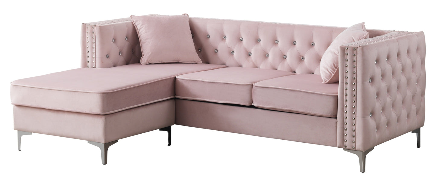 Luxurious Pink Velvet Sofa Chaise with Glamorous Design by Glory Furniture