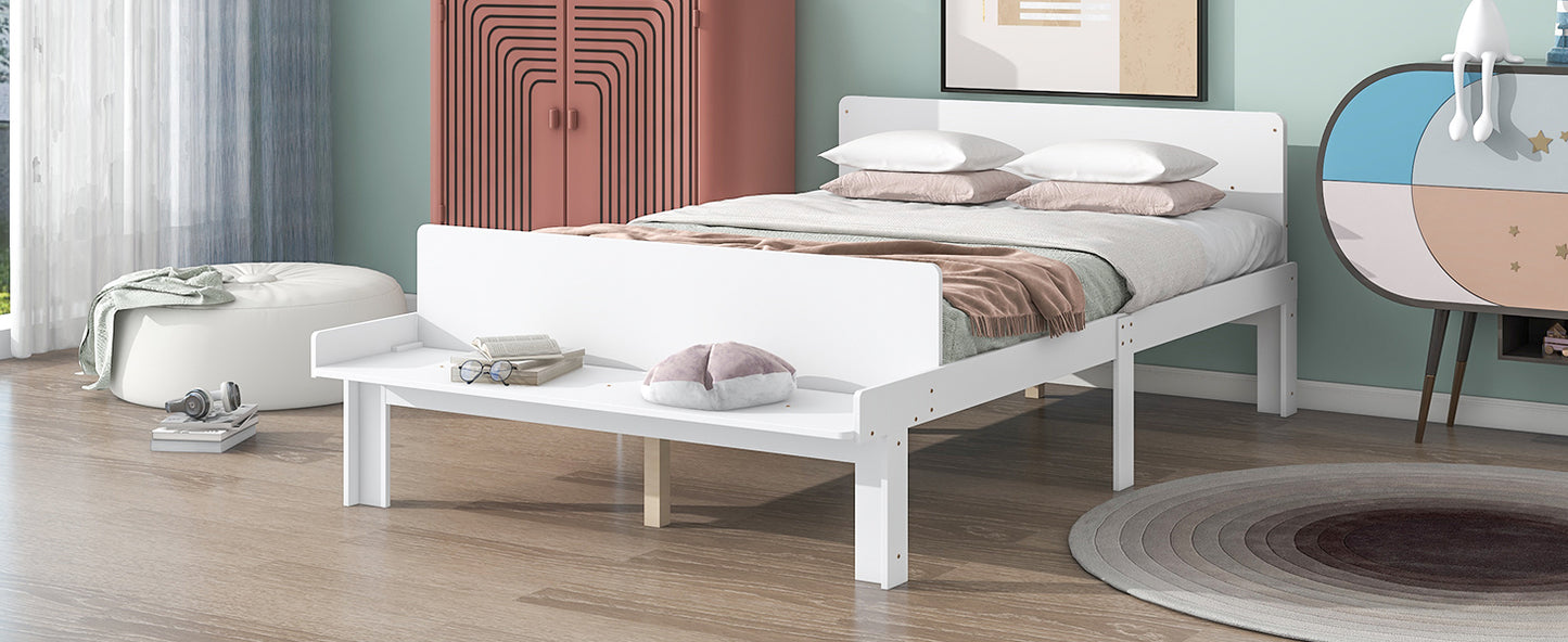 Full Bed with Footboard Bench,White