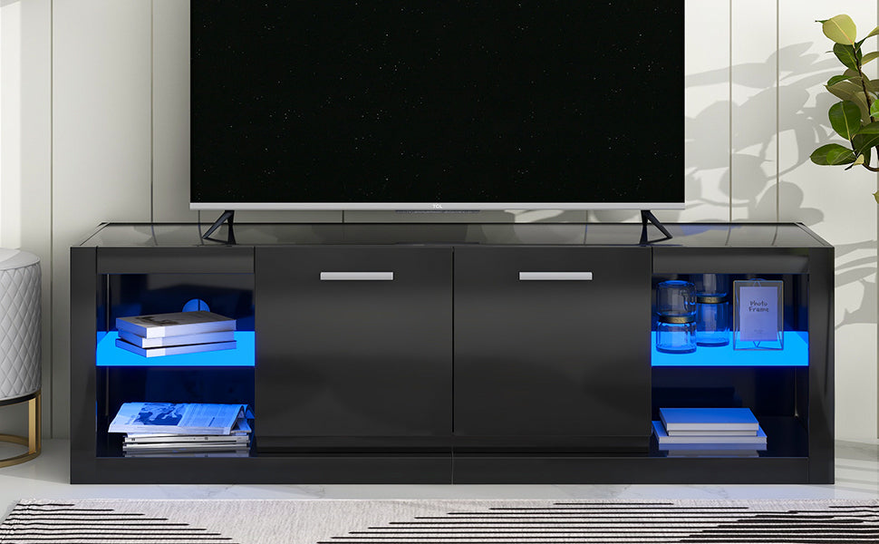 Sleek Black Entertainment Center with LED Lights for TVs Up to 70''