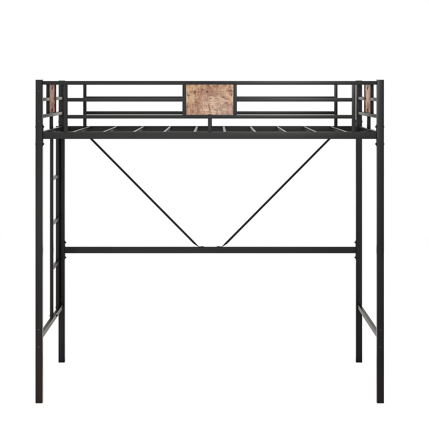 Metal Twin Loft Bed Frame with Stairs & Full-Length Guardrail, Space-Saving Design, No Box Spring Needed,, Noise Free, Black