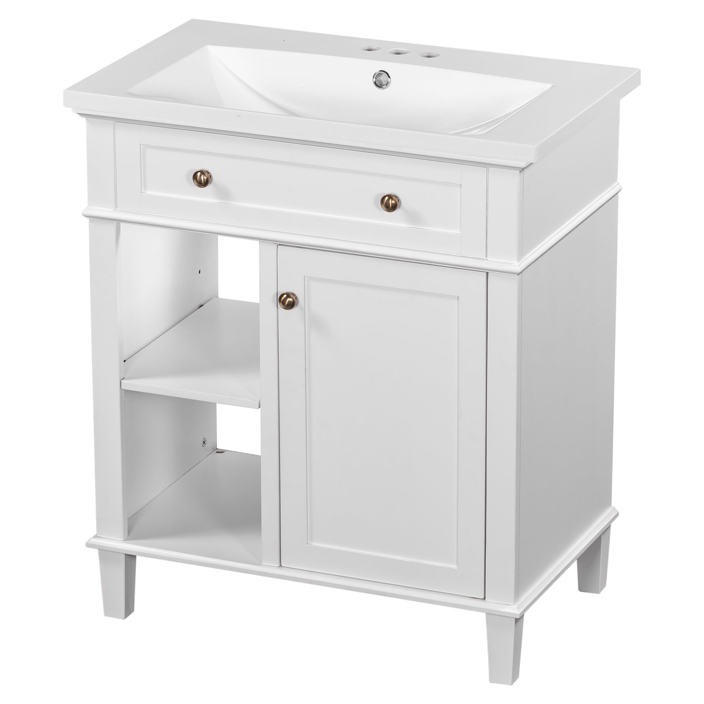 30" Bathroom Vanity with Ceramic Sink Set, One Cabinet and Adjustable Shelf, White