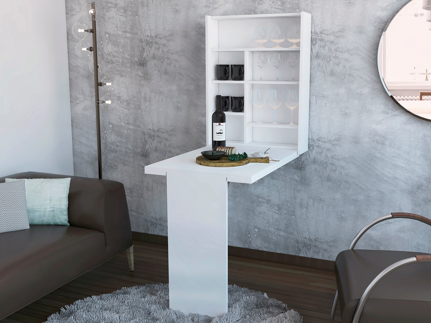 Portable White Desk with Wall-Mounted Hutch and Safety Locking System