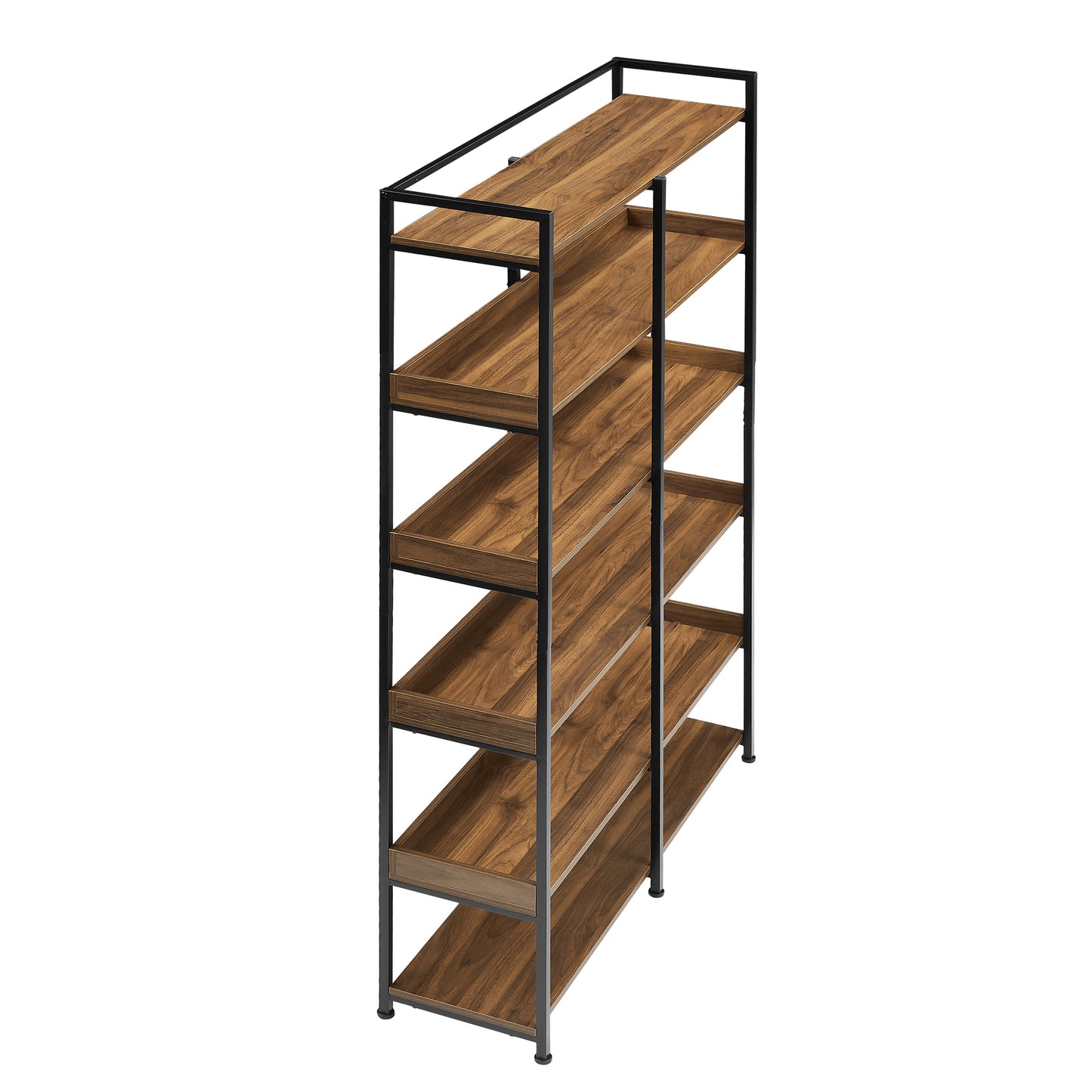 70.8 Inch Tall Bookshelf MDF Boards Stainless Steel Frame, 6-tier Shelves with Back&Side Panel, Adjustable Foot Pads, Brown