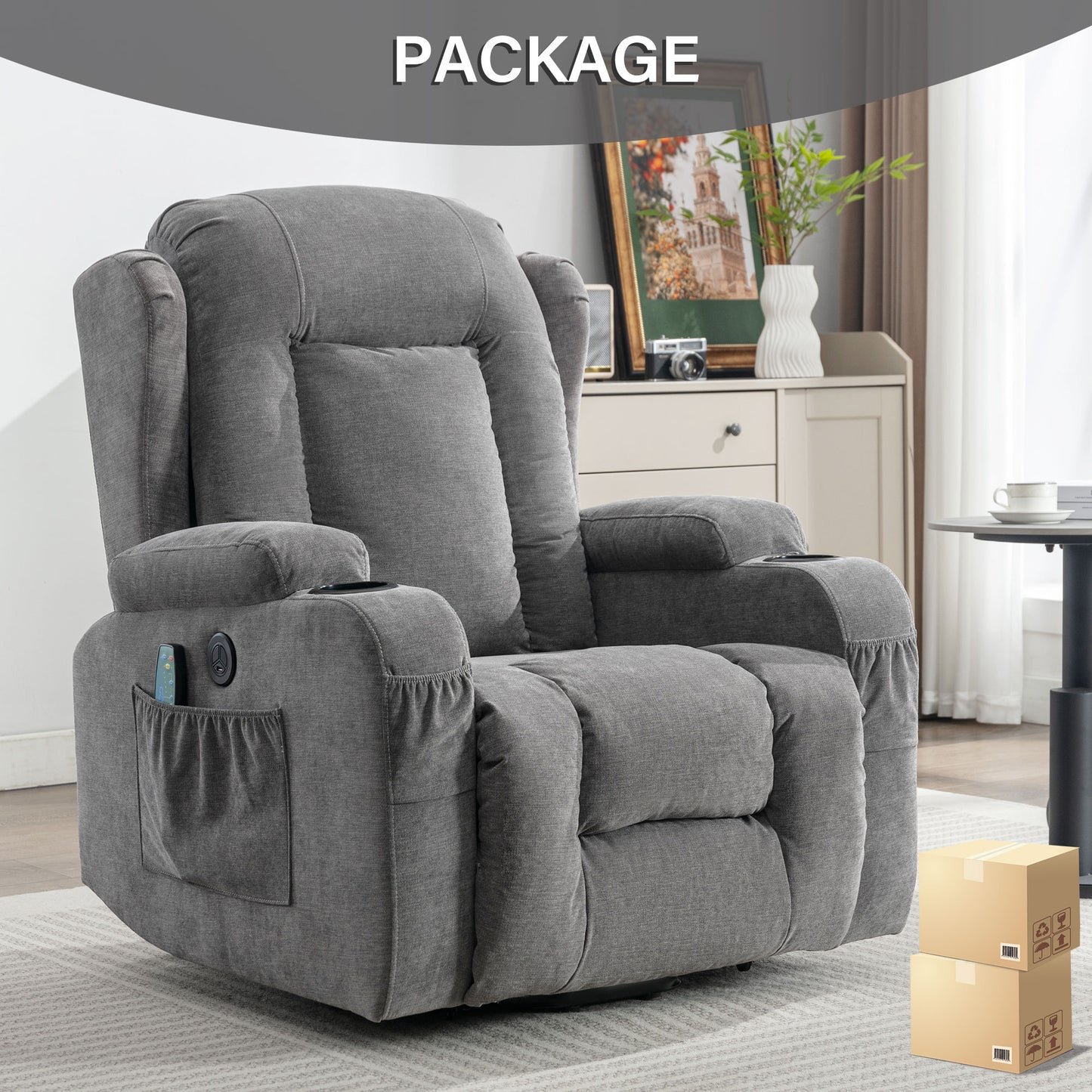 Elderly-Friendly Grey Power Lift Recliner Chair with Heat and Massage