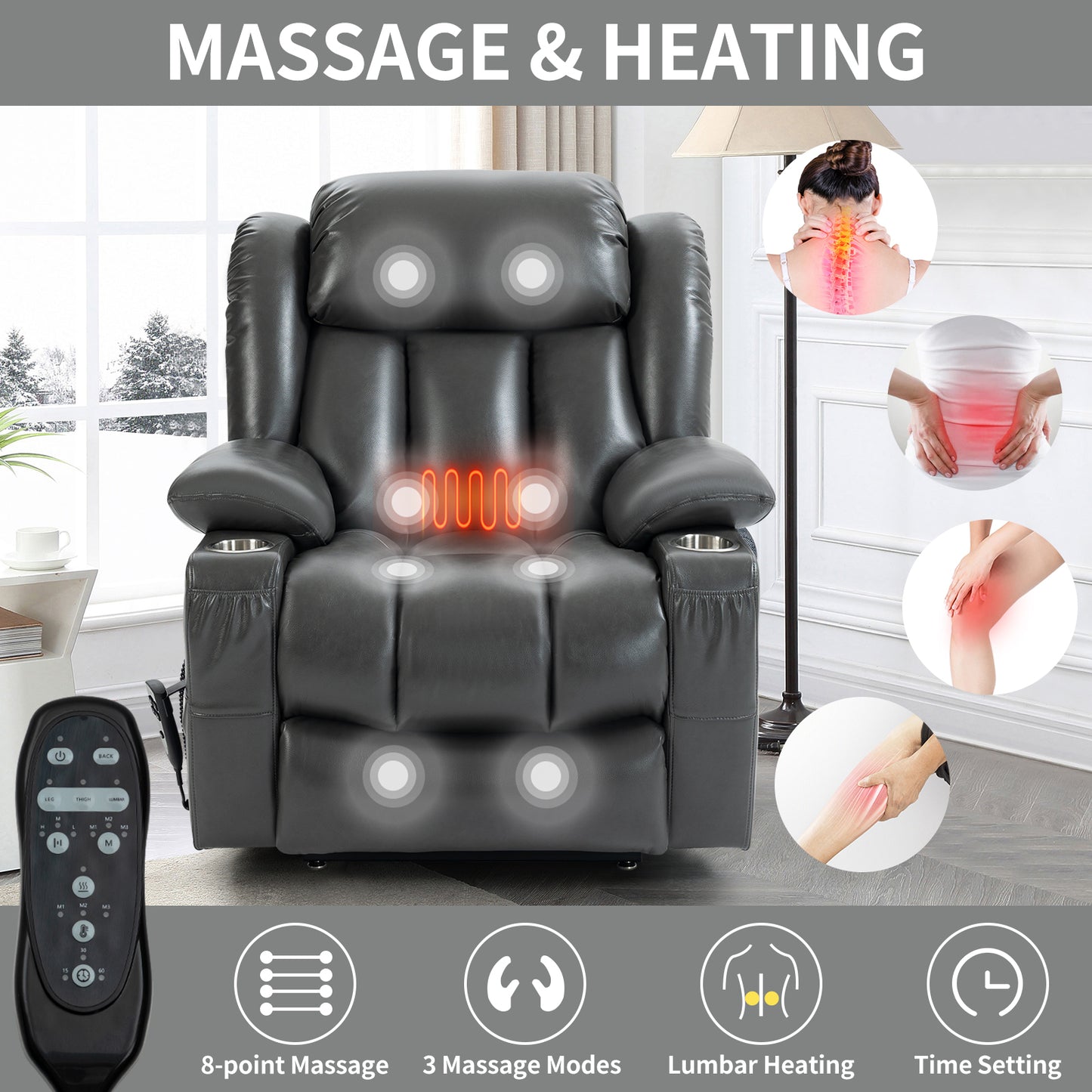 Luxurious Power Lift Recliner Chair with Massage and Heating Functions