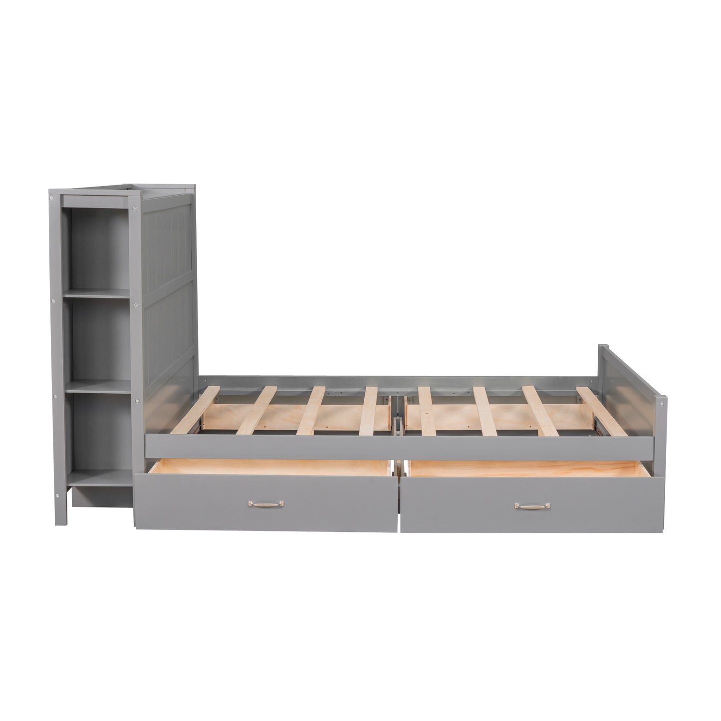 Full Size Platform Bed with Drawers and Storage Shelves, Gray