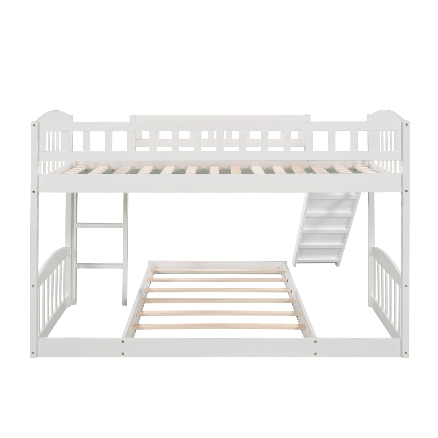 White Twin Bunk Bed with Slide, Ladder, and Space-Saving Design