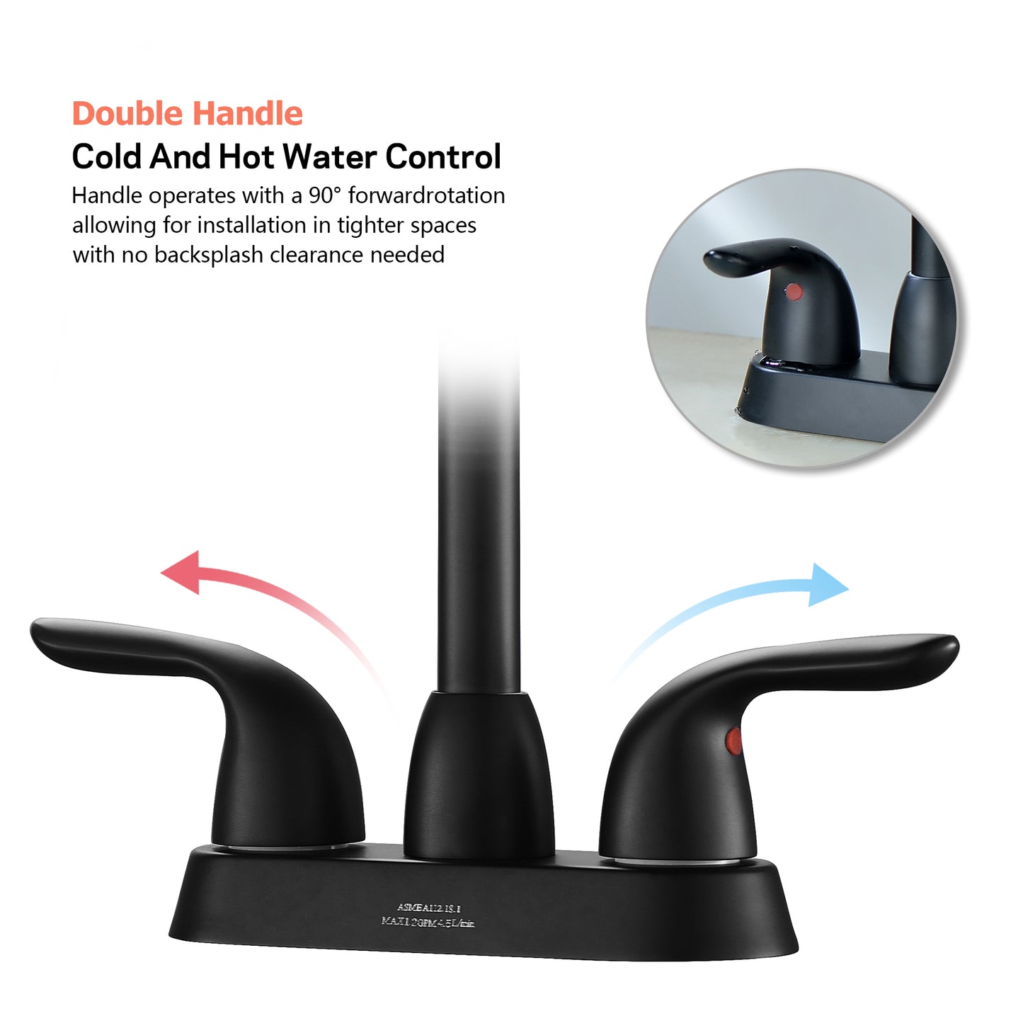 Matte Black 4 Inch Bathroom Faucet with 2 Handles and Pop-Up Drain