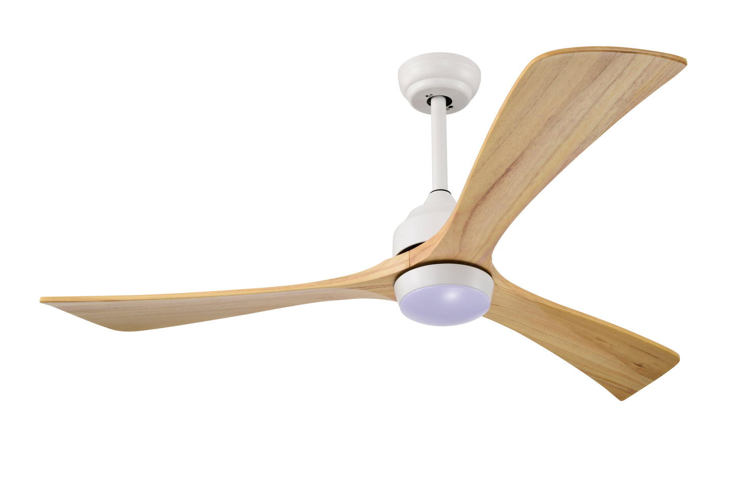 52-Inch Industrial Style Ceiling Fan with Lights and Remote Control - White Wood Finish