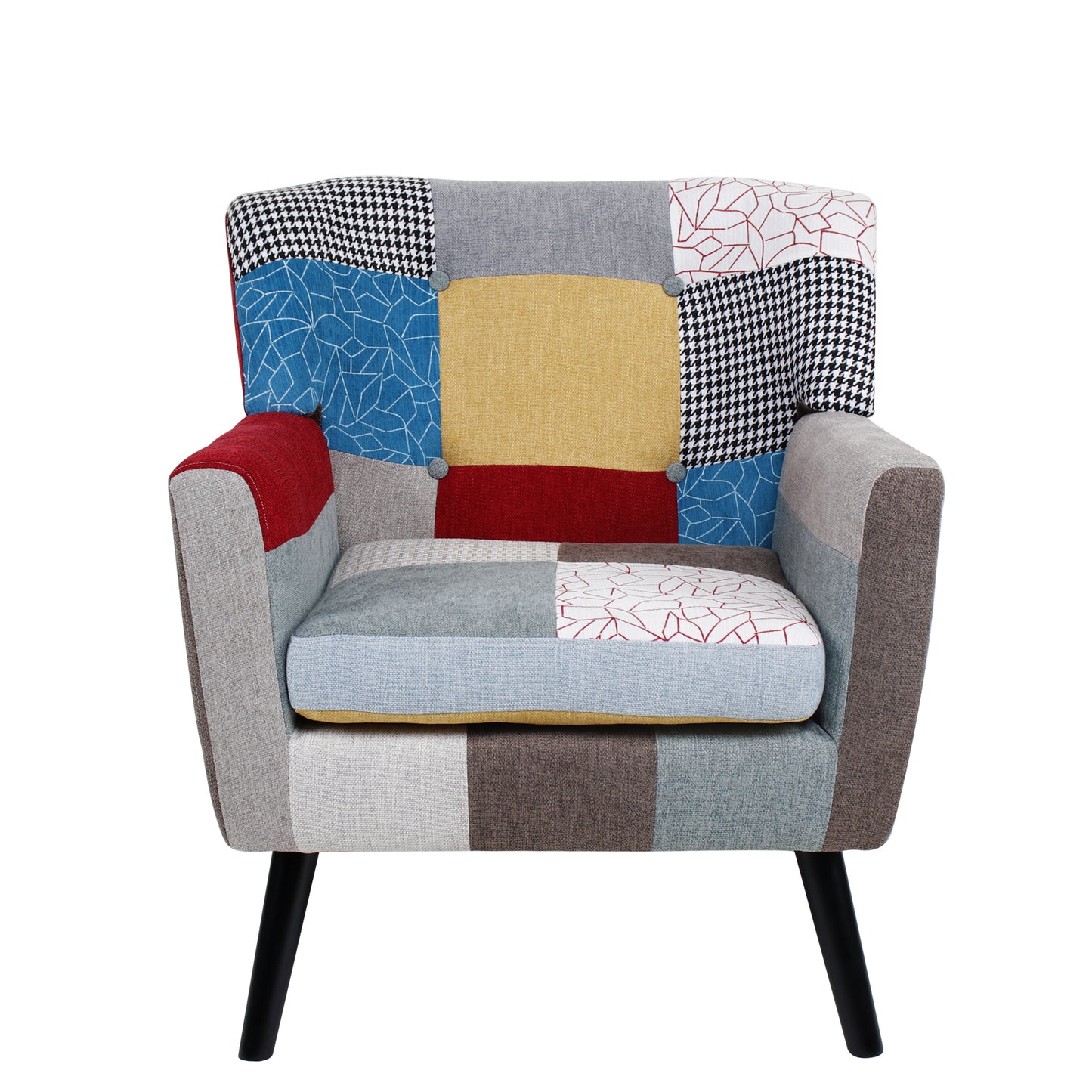 Patchwork Accent Chair, Mid Century Modern Fabric Club Chair for Bedroom Comfy, Colourful Single Sofa Chair for Livingroom, Bedroom, Office, Study and Reading Room