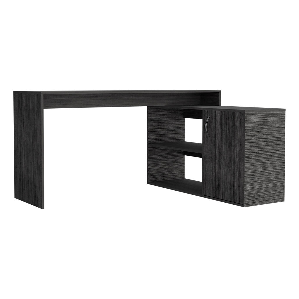 Sleek L-Shaped Desk with Ample Storage in Smokey Oak Color