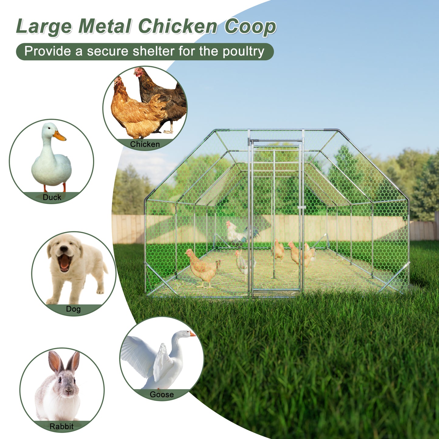 9.94 ft. x 25.68 ft. Galvanized Large Metal Walk in Chicken Coop Cage Farm Poultry Run Hutch Hen House